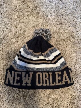 New Orleans Striped Pom Beanie Hat
